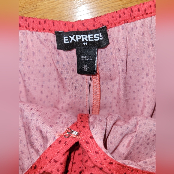 Express Coral Polka Dot Print VNeck Flutter Sleeve Ruffle Maxi Dress, Size M - Picture 7 of 10